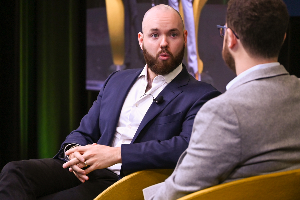 Sonder CEO Francis Davidson on stage with Skift Director of Research Seth Borko at the Skift Short-Term Rental Summit on June 7, 2023. Source: Skift 